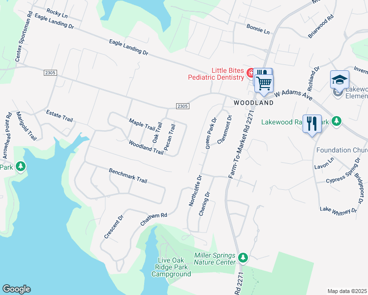 map of restaurants, bars, coffee shops, grocery stores, and more near 87 Woodland Trail in Belton