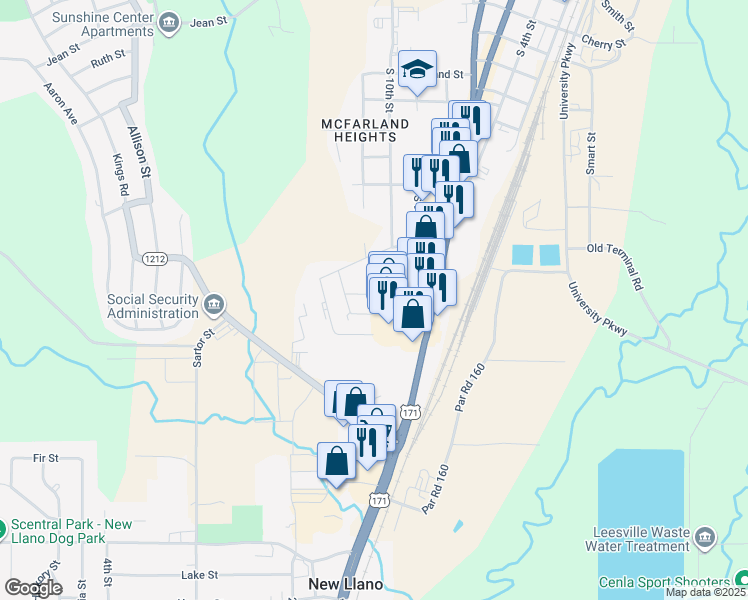 map of restaurants, bars, coffee shops, grocery stores, and more near 402 Lefoi Lane in Leesville