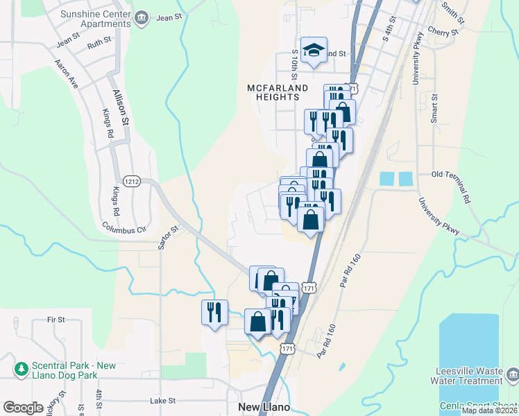 map of restaurants, bars, coffee shops, grocery stores, and more near 1612 Espoir Drive in Leesville