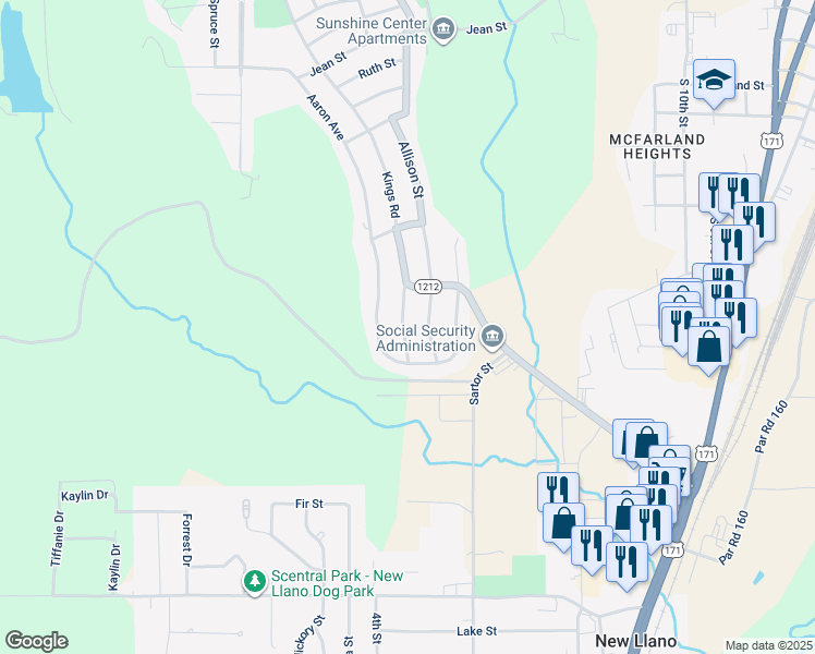 map of restaurants, bars, coffee shops, grocery stores, and more near 2119 Kings Road in Leesville