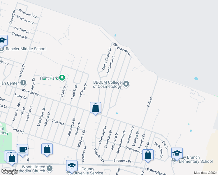 map of restaurants, bars, coffee shops, grocery stores, and more near 2206 Lazy Ridge Drive in Killeen