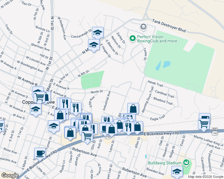 map of restaurants, bars, coffee shops, grocery stores, and more near 901 North Doctor A-b in Copperas Cove