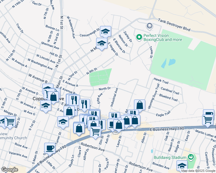 map of restaurants, bars, coffee shops, grocery stores, and more near 316 Erby Avenue in Copperas Cove