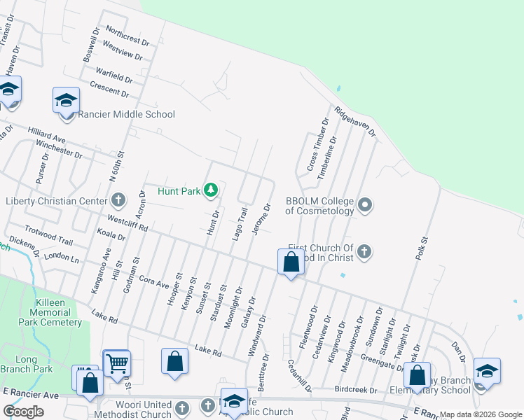 map of restaurants, bars, coffee shops, grocery stores, and more near 2300 Jerome Drive in Killeen