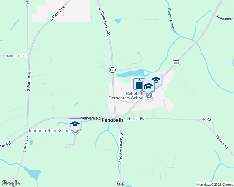 map of restaurants, bars, coffee shops, grocery stores, and more near 4123 State Highway 605 in Rehobeth