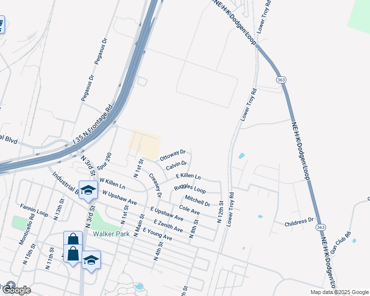 map of restaurants, bars, coffee shops, grocery stores, and more near 134 Ottoway Drive in Temple