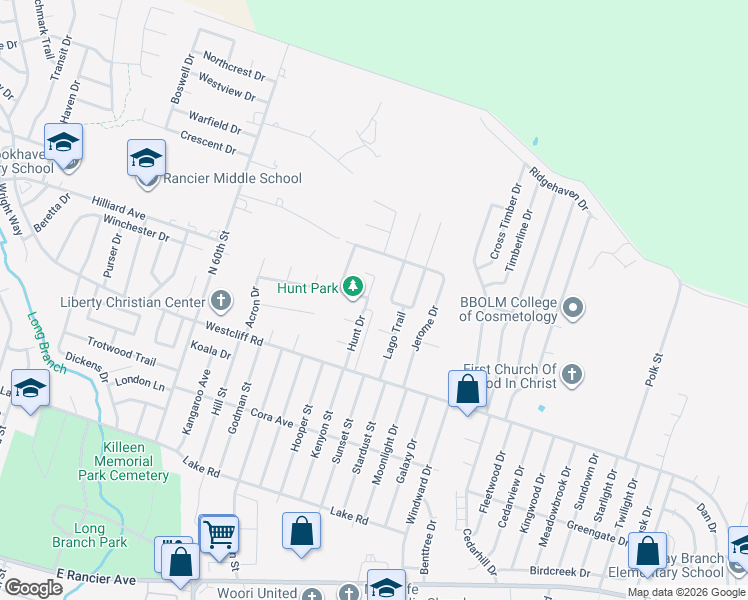 map of restaurants, bars, coffee shops, grocery stores, and more near 4507 Mountain View Drive in Killeen