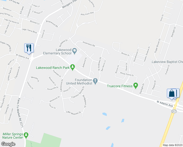 map of restaurants, bars, coffee shops, grocery stores, and more near 10717 Calaveras Cove in Belton