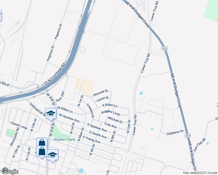 map of restaurants, bars, coffee shops, grocery stores, and more near 134 Ottoway Dr in Temple