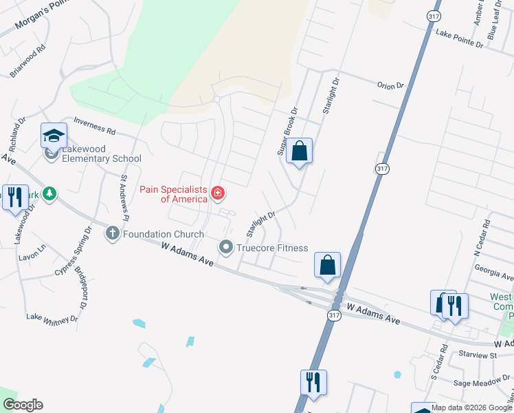 map of restaurants, bars, coffee shops, grocery stores, and more near 420 Big Timber in Temple