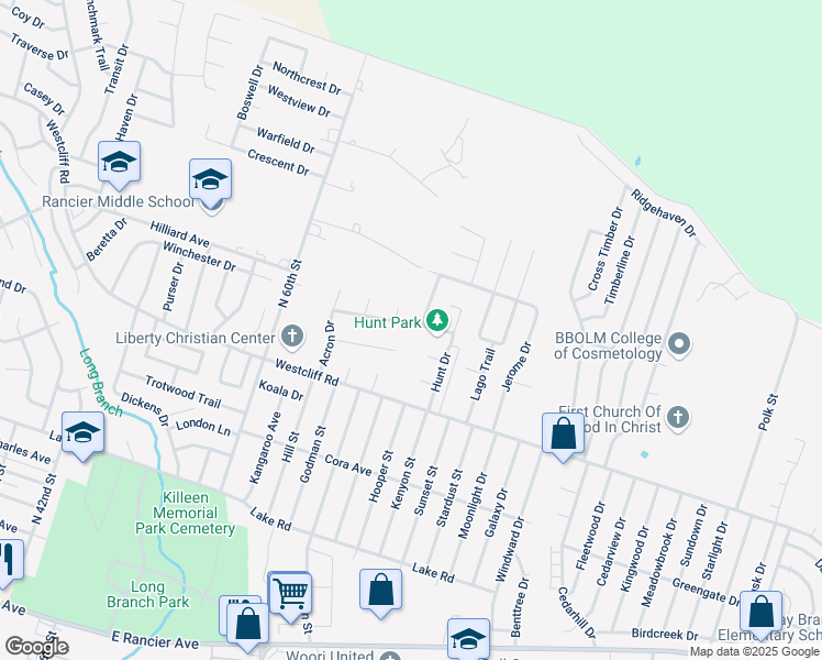 map of restaurants, bars, coffee shops, grocery stores, and more near 4406 Mountain View Drive in Killeen