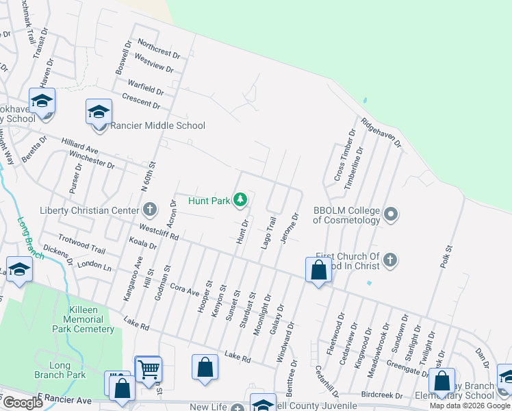 map of restaurants, bars, coffee shops, grocery stores, and more near 4507 Mountain View Drive in Killeen