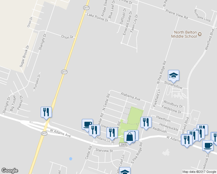 map of restaurants, bars, coffee shops, grocery stores, and more near 8810 Alabama Avenue in Temple