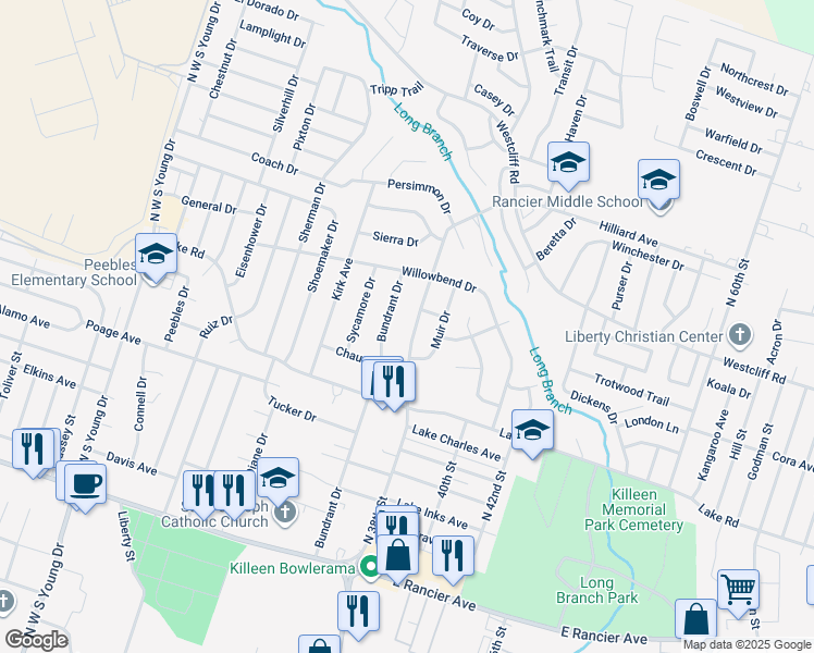 map of restaurants, bars, coffee shops, grocery stores, and more near 1813 North 38th Street in Killeen