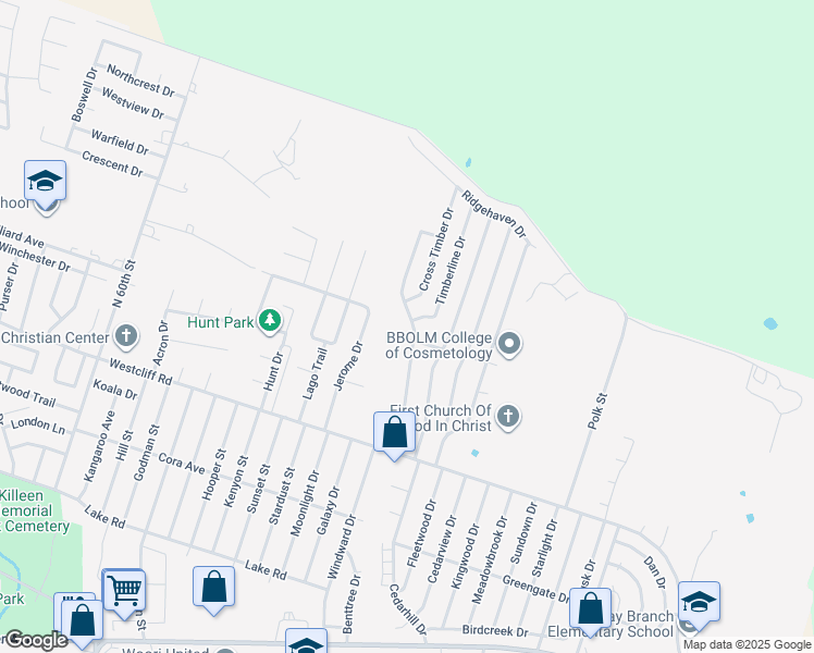 map of restaurants, bars, coffee shops, grocery stores, and more near 2303 Caprice Drive in Killeen