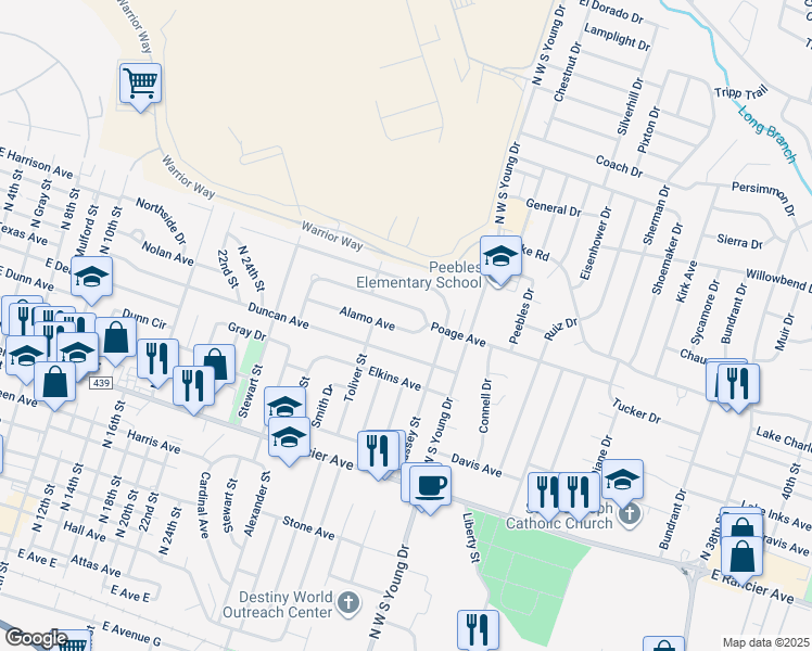 map of restaurants, bars, coffee shops, grocery stores, and more near 1903 Alamo Avenue in Killeen