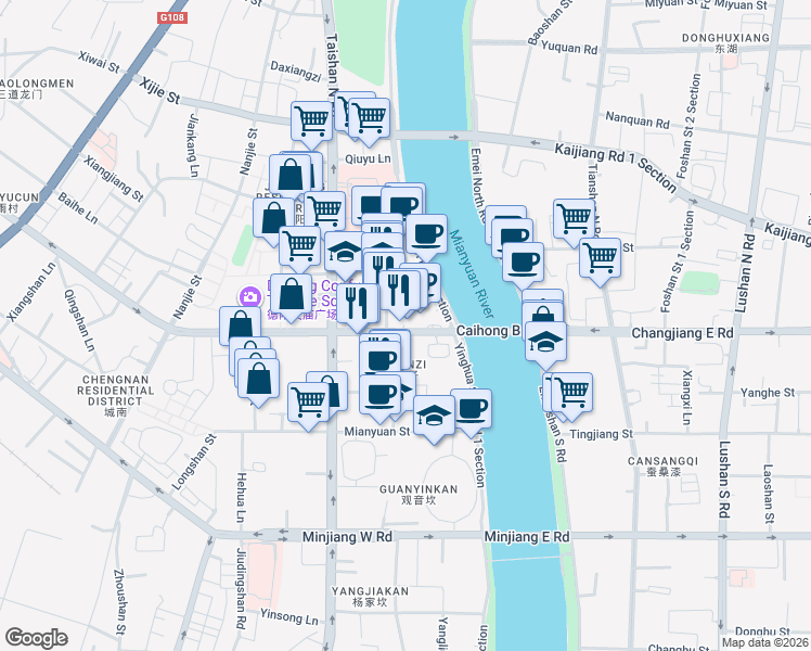 map of restaurants, bars, coffee shops, grocery stores, and more near in Deyang