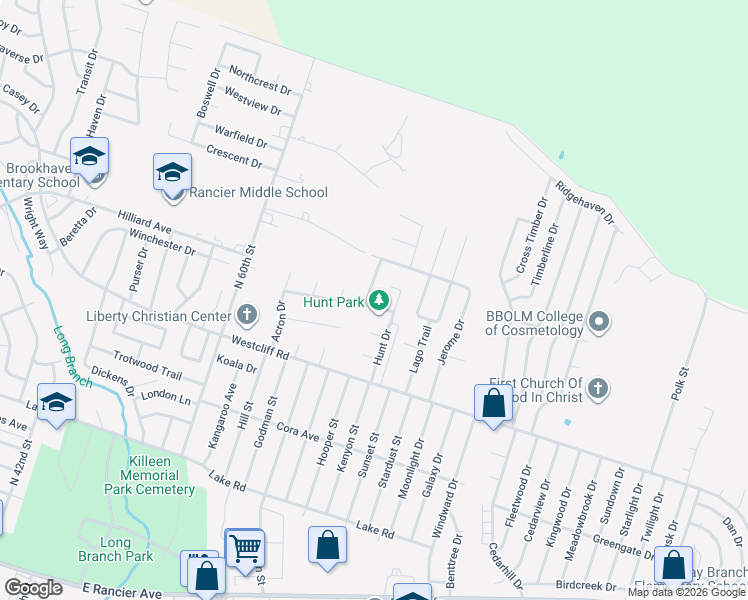 map of restaurants, bars, coffee shops, grocery stores, and more near 4406 Mountain View Drive in Killeen