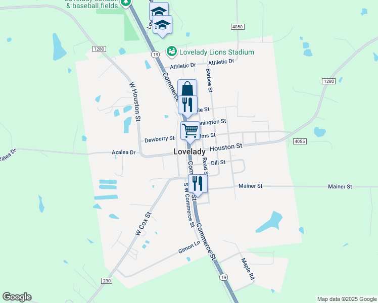 map of restaurants, bars, coffee shops, grocery stores, and more near in Lovelady