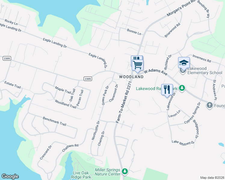 map of restaurants, bars, coffee shops, grocery stores, and more near 271 Claremont Drive in Belton