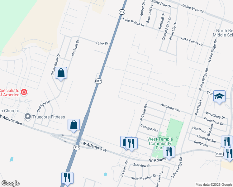 map of restaurants, bars, coffee shops, grocery stores, and more near 7717 Texas 317 in Bell