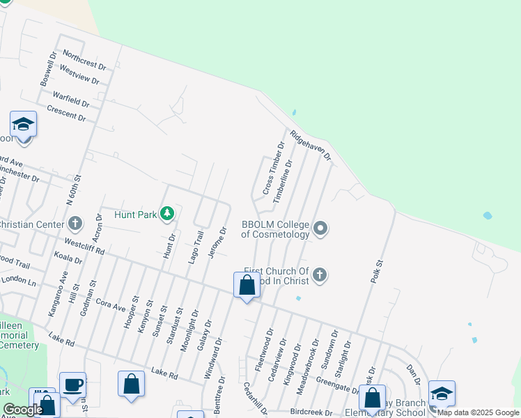 map of restaurants, bars, coffee shops, grocery stores, and more near 2303 Caprice Drive in Killeen