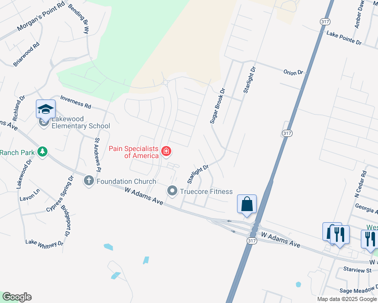 map of restaurants, bars, coffee shops, grocery stores, and more near 420 Big Timber in Temple