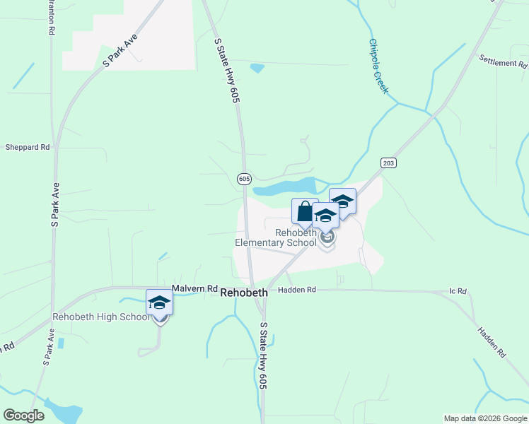 map of restaurants, bars, coffee shops, grocery stores, and more near 4123 State Highway 605 in Rehobeth