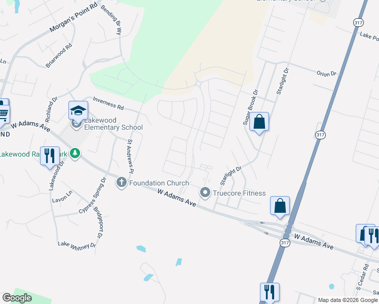 map of restaurants, bars, coffee shops, grocery stores, and more near 307 Raven Drive in Temple