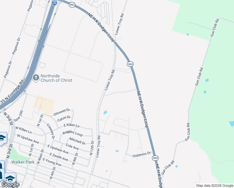 map of restaurants, bars, coffee shops, grocery stores, and more near 3409 Lower Troy Road in Temple