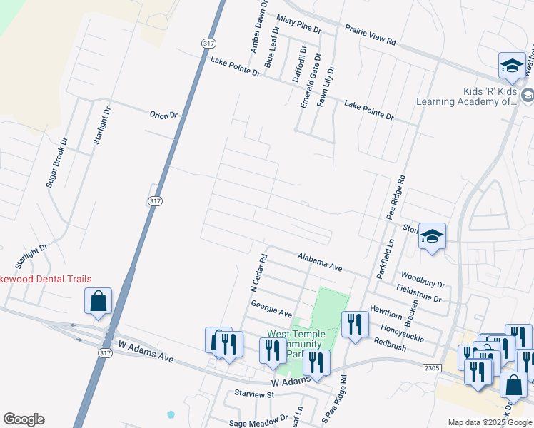 map of restaurants, bars, coffee shops, grocery stores, and more near 8703 Stonehollow in Temple