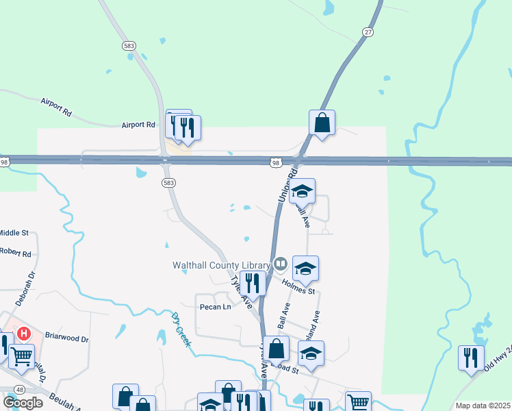 map of restaurants, bars, coffee shops, grocery stores, and more near 1120 Hinson Street in Tylertown