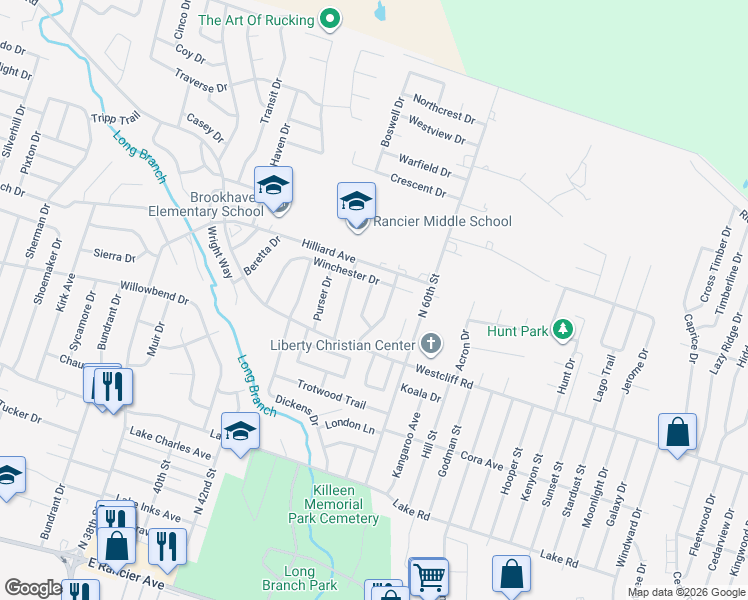 map of restaurants, bars, coffee shops, grocery stores, and more near 2602 Marlin Drive in Killeen