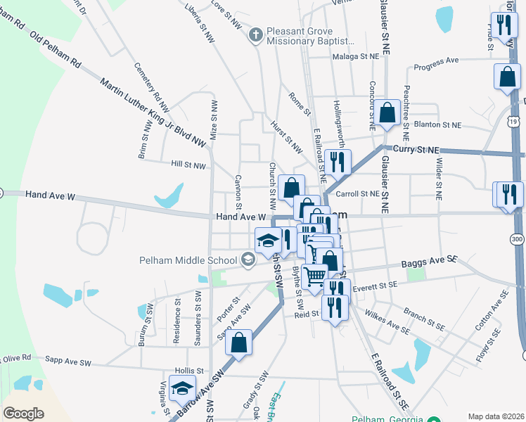 map of restaurants, bars, coffee shops, grocery stores, and more near 222 Hand Avenue West in Pelham
