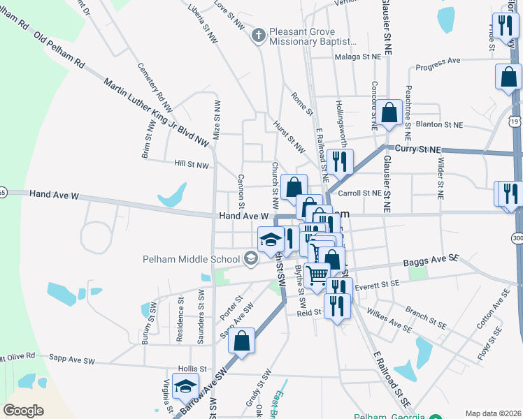 map of restaurants, bars, coffee shops, grocery stores, and more near 222 Hand Avenue West in Pelham