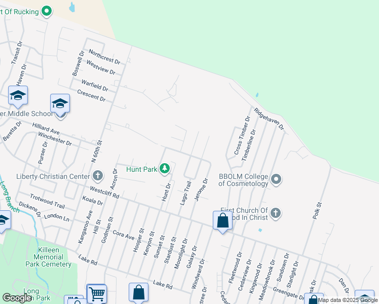 map of restaurants, bars, coffee shops, grocery stores, and more near 2501 Lago Trail in Killeen