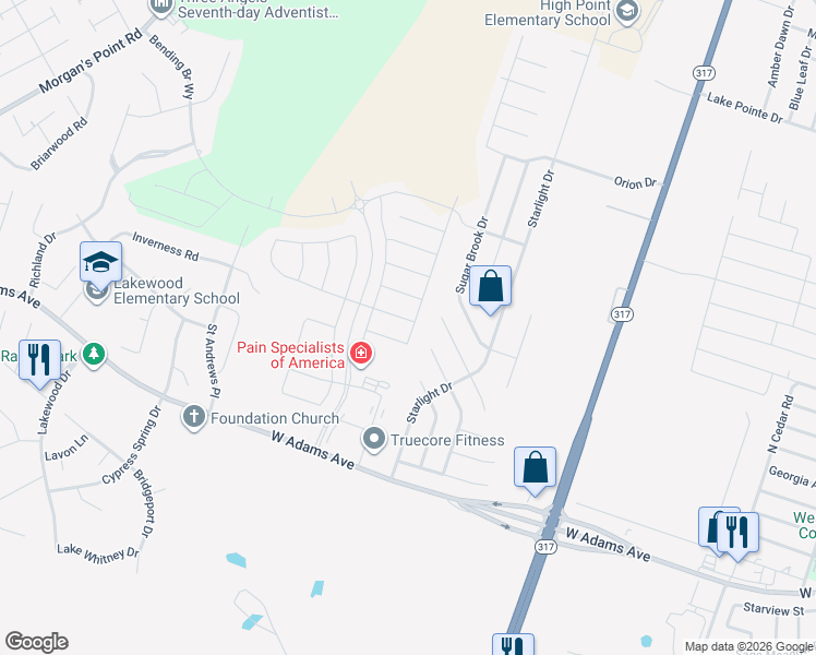 map of restaurants, bars, coffee shops, grocery stores, and more near 10207 Becker Drive in Temple