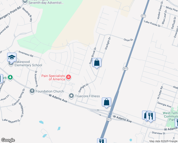 map of restaurants, bars, coffee shops, grocery stores, and more near 609 Weeping Willow Drive in Temple