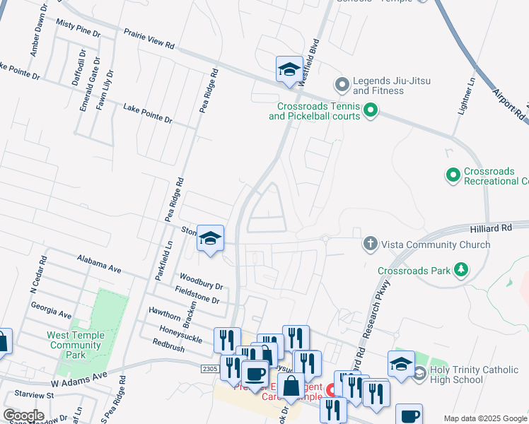 map of restaurants, bars, coffee shops, grocery stores, and more near 904 Glenhaven Cove in Temple