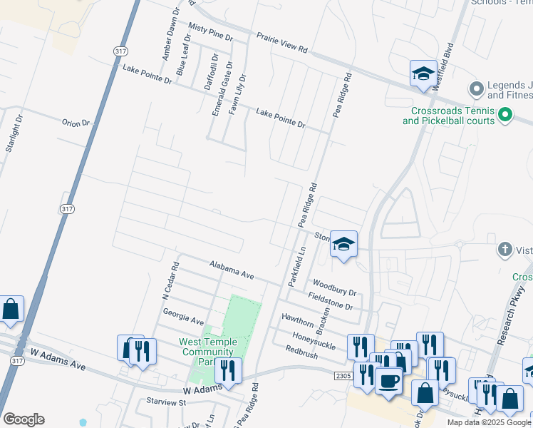 map of restaurants, bars, coffee shops, grocery stores, and more near 628 Parkfield Lane in Temple