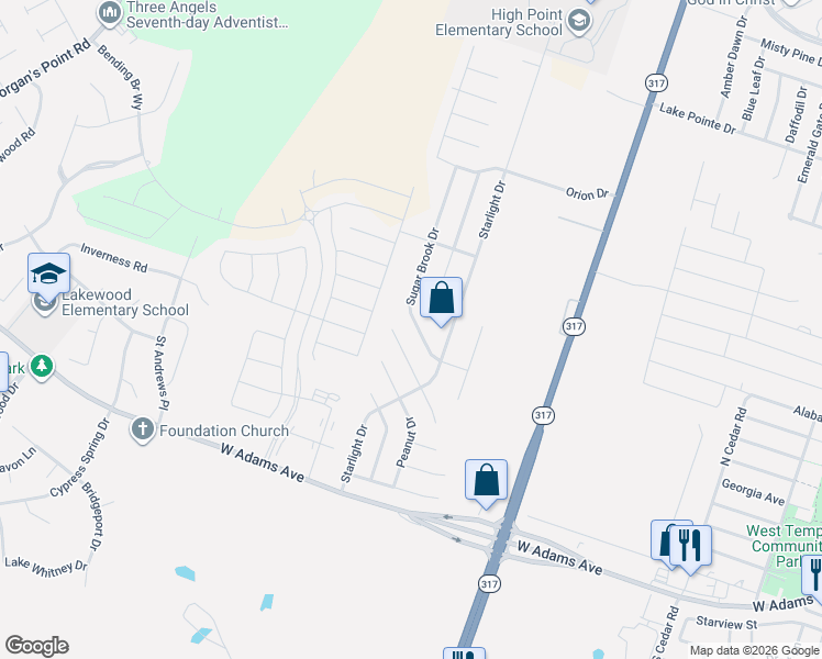 map of restaurants, bars, coffee shops, grocery stores, and more near 609 Weeping Willow Drive in Temple