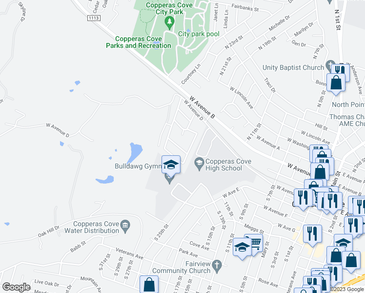 map of restaurants, bars, coffee shops, grocery stores, and more near 1006 Jackie Jo Lane in Copperas Cove