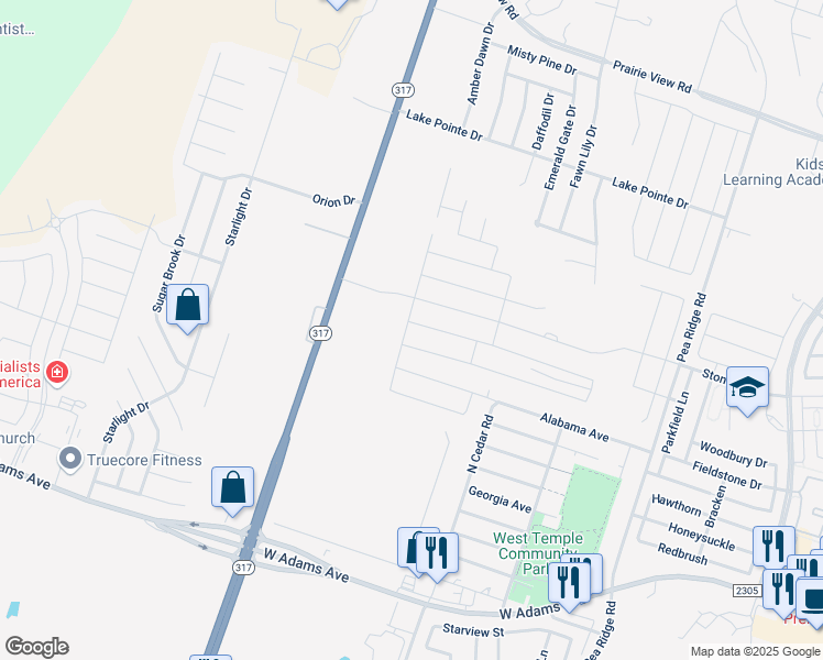 map of restaurants, bars, coffee shops, grocery stores, and more near 8000 Texas 317 in Temple
