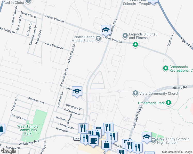 map of restaurants, bars, coffee shops, grocery stores, and more near 904 Glenhaven Cove in Temple