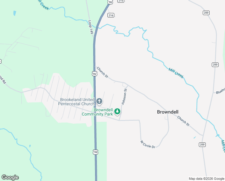 map of restaurants, bars, coffee shops, grocery stores, and more near 333 Lucas Road in Brookeland