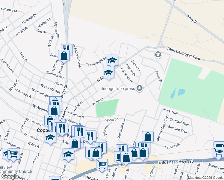 map of restaurants, bars, coffee shops, grocery stores, and more near 1011 North 4th Street in Copperas Cove