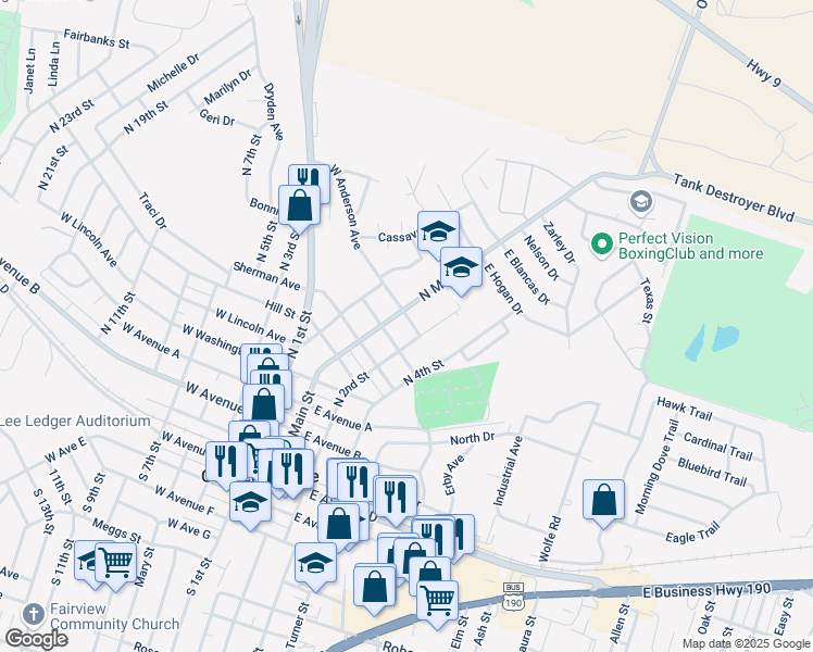 map of restaurants, bars, coffee shops, grocery stores, and more near 808 North Main Street in Copperas Cove