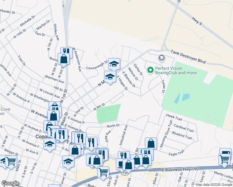 map of restaurants, bars, coffee shops, grocery stores, and more near 1011 North 4th Street in Copperas Cove