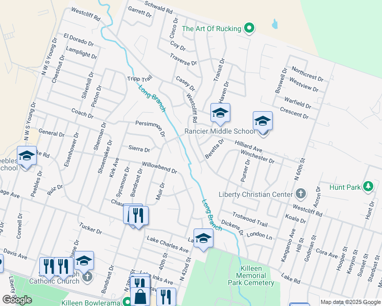map of restaurants, bars, coffee shops, grocery stores, and more near 2012 Wright Way in Killeen