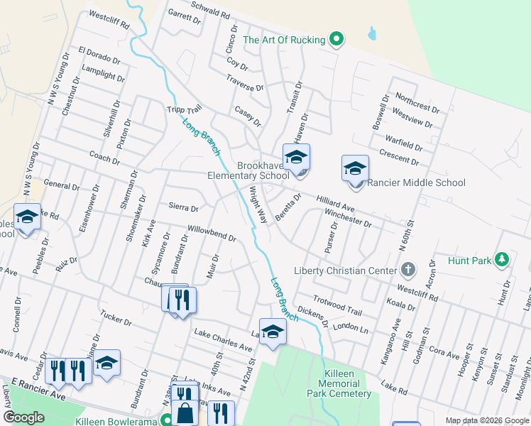 map of restaurants, bars, coffee shops, grocery stores, and more near 2012 Wright Way in Killeen